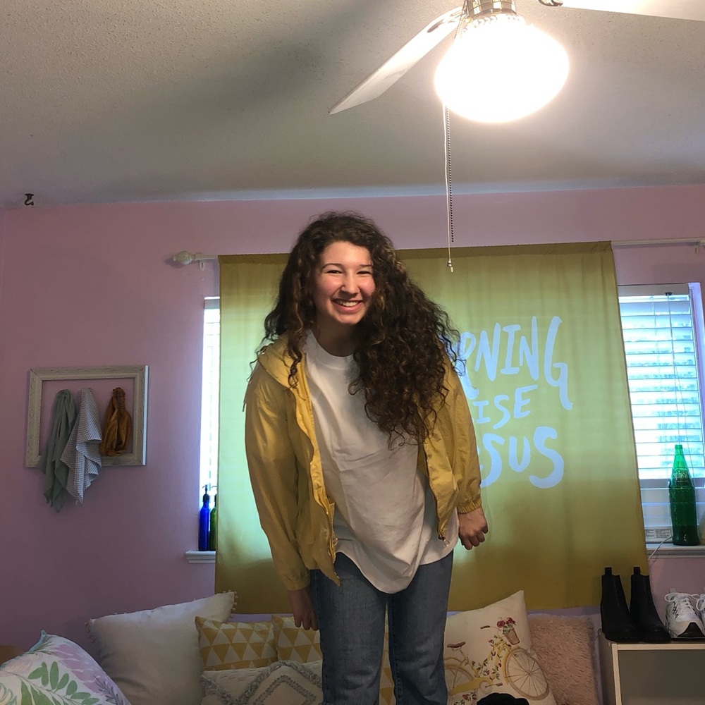 F21 yellow jacket with hoodie